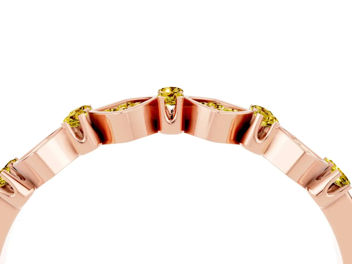 Pavé Cushion Yellow Sapphire Cluster Eternity Band with Prong Setting Rose gold