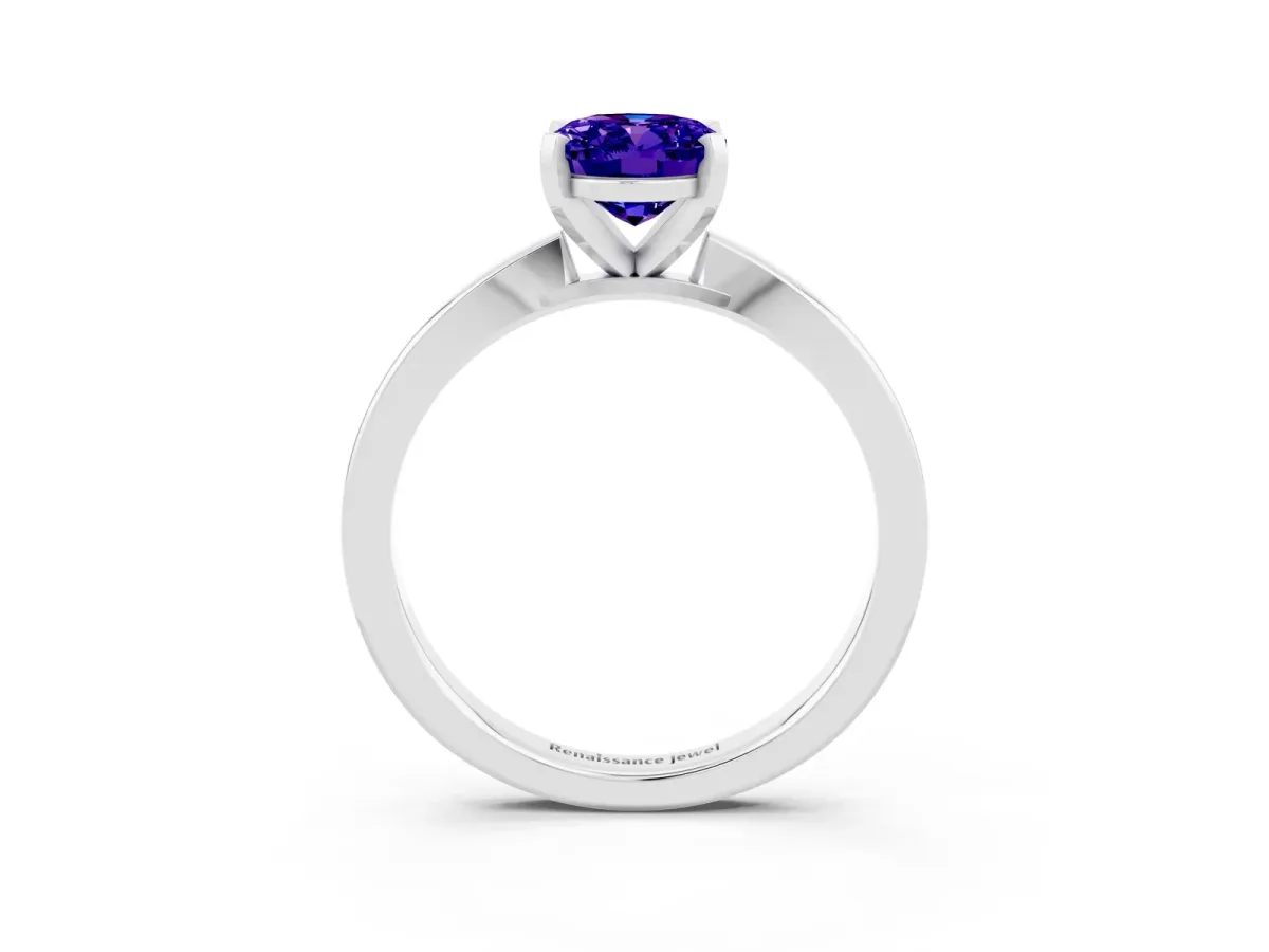 Oval Cut Tanzanite Solitaire Engagement Ring with Classic Band and Four-Prong Setting Platinum