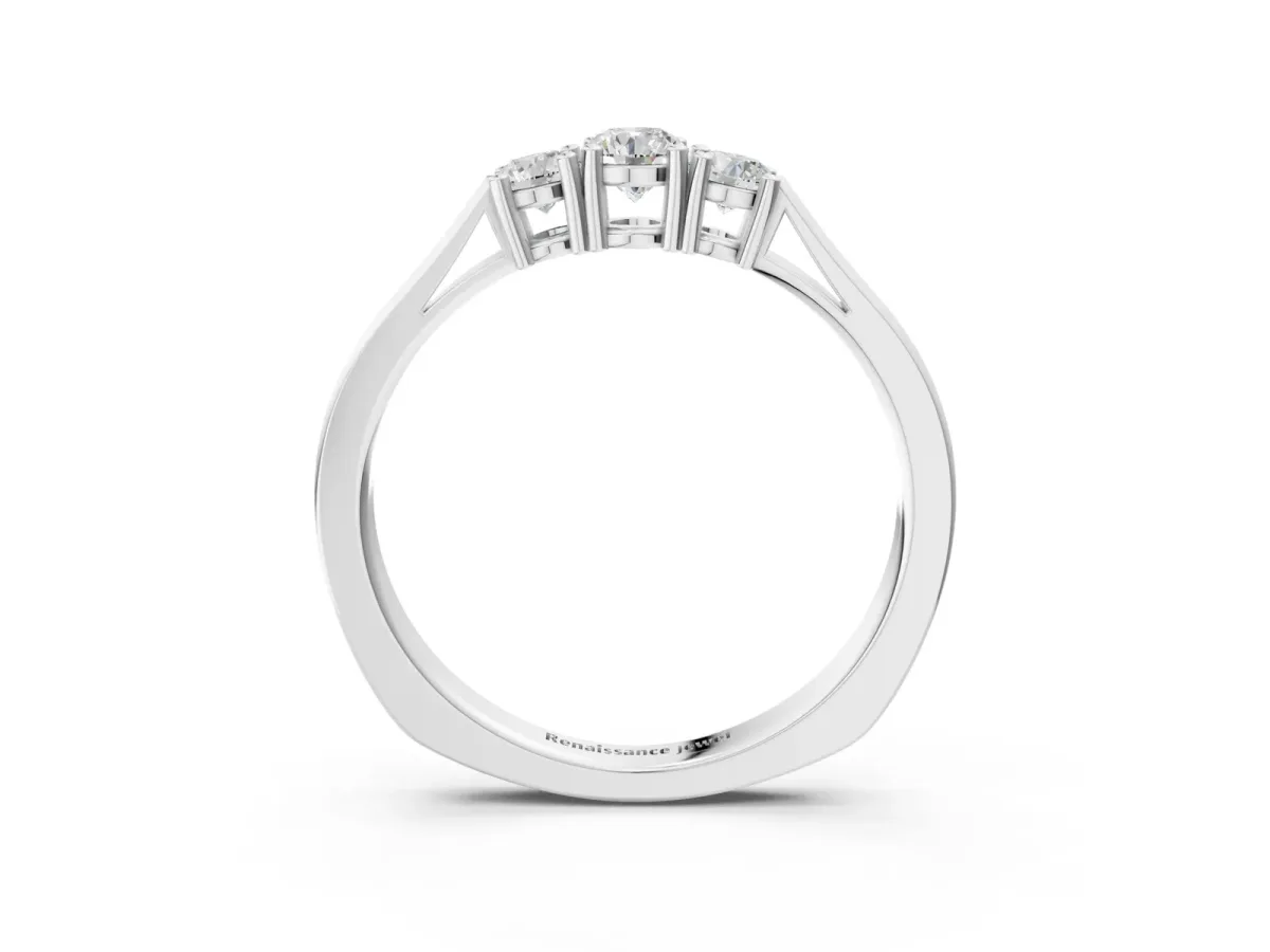 Three-Stone Round Cut Diamond Channel Set Band with Prong Setting Silver