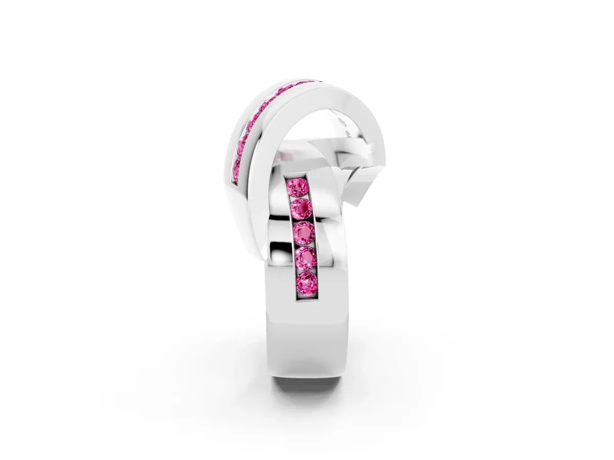 Pavé Round Pink Sapphire Crossover Band with Channel Setting White gold