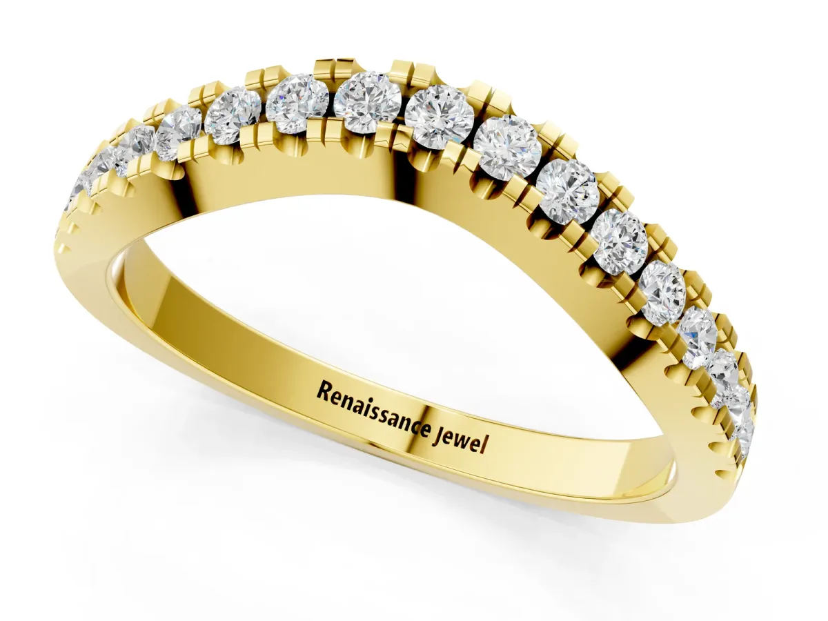 Round Diamond Pavé Curved Band with Shared Prong Setting Yellow gold