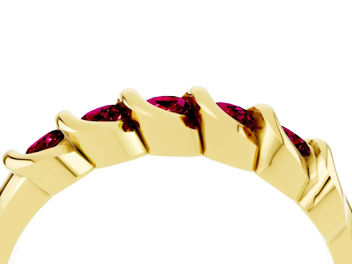 Round Garnet Eternity Band with Twist Prong Setting Yellow gold