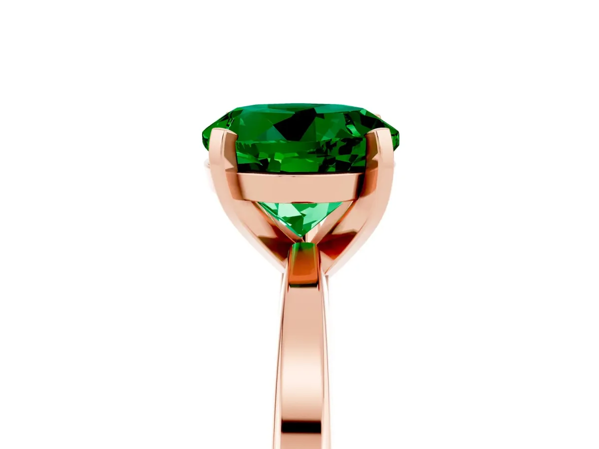 Round Cut Emerald Solitaire Engagement Ring with Classic Band and Four-Prong Setting Rose gold