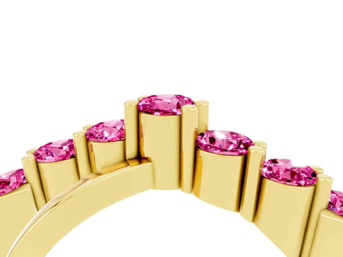 Round Pink Sapphire Prong-Set Crossover Band Yellow gold