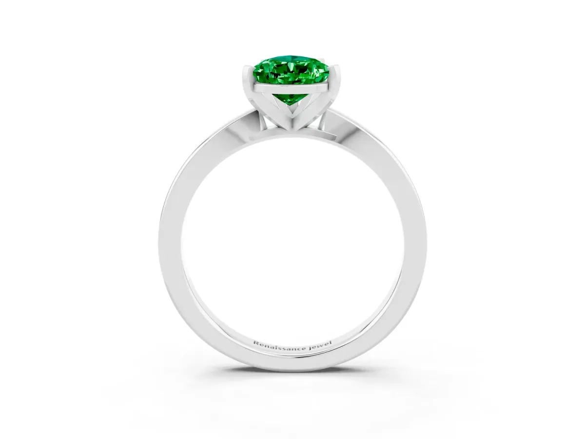 Pear Cut Emerald Solitaire Engagement Ring with Classic Band and Four-Prong Setting Platinum