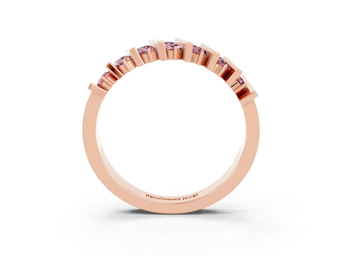 Channel Set Round Morganite Anniversary Band with Vertical Prongs Rose gold