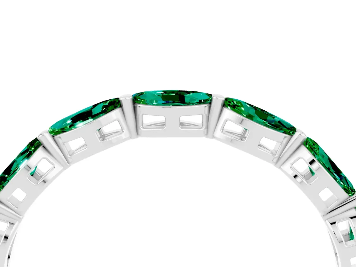 Marquise Emerald Eternity Band with U-Prong Setting Silver