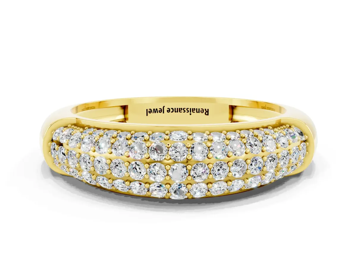 Three-Row Pavé Round Moissanite Dome Band Yellow gold