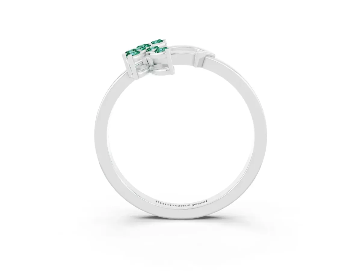 Marquise Green Sapphire Cluster Bypass Ring with Prong Setting Silver