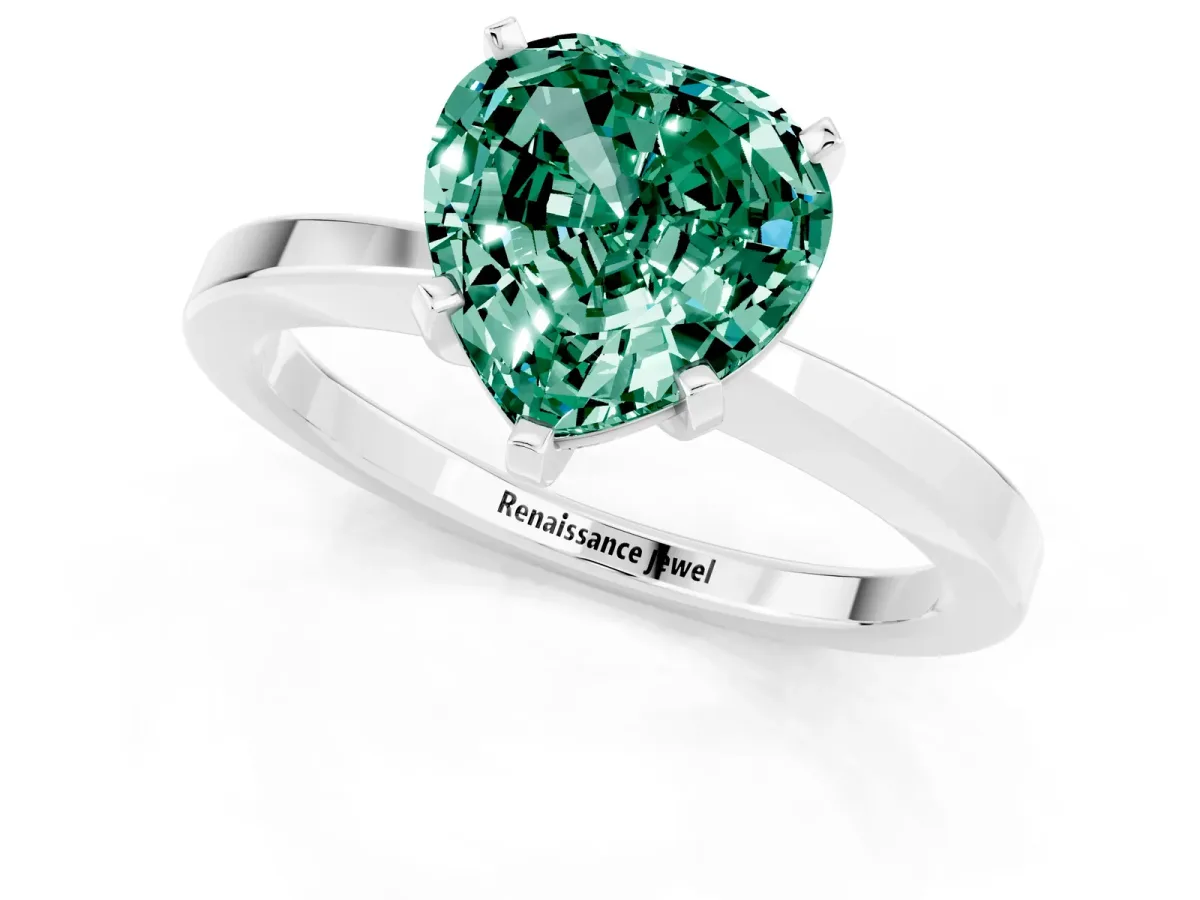 Heart Cut Green Sapphire Solitaire Engagement Ring with Classic Band and Four-Prong Setting Silver