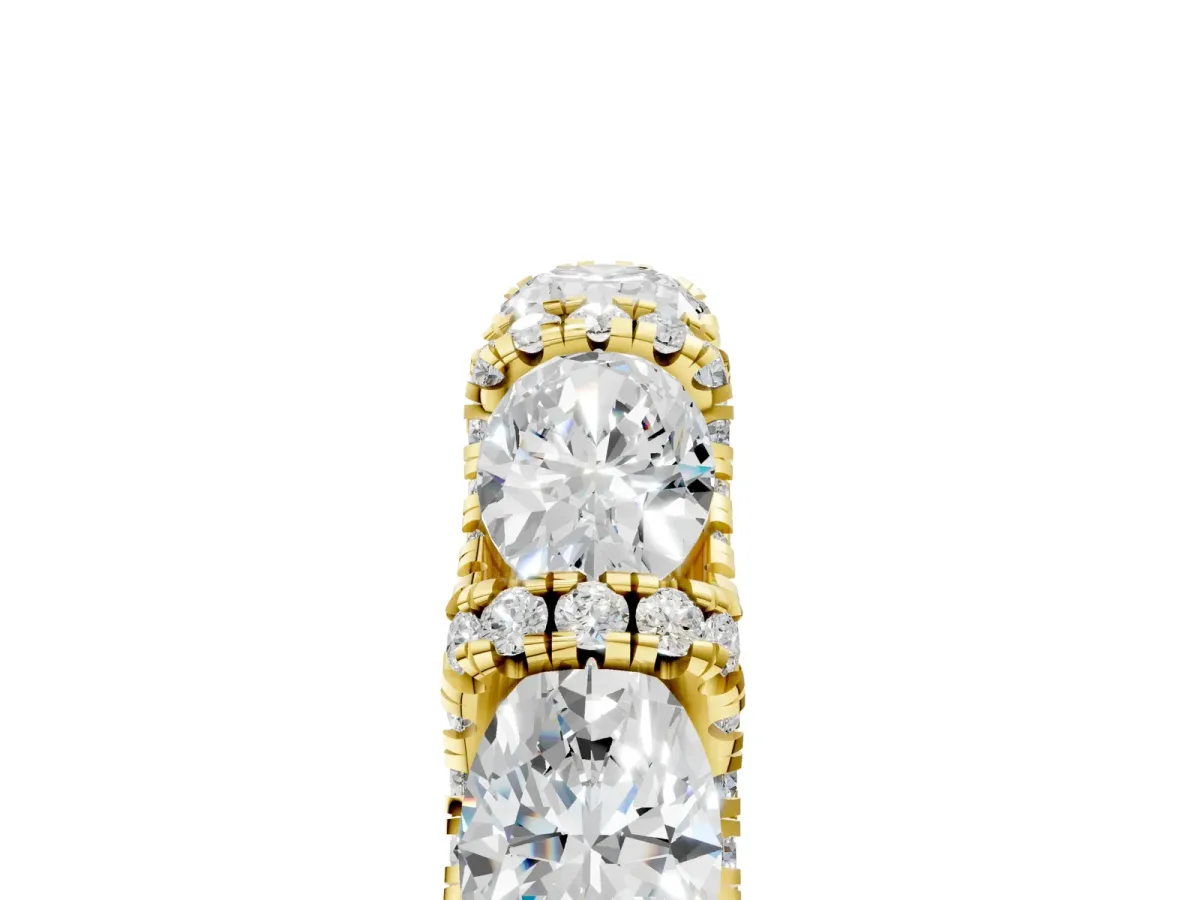 Oval Diamond Eternity Wedding Band with Round Diamond Accents Yellow gold