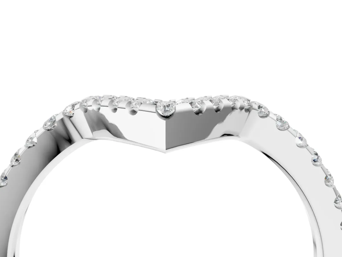 V-Shaped Pavé Round Diamond Chevron Band with Shared Prong Setting White gold