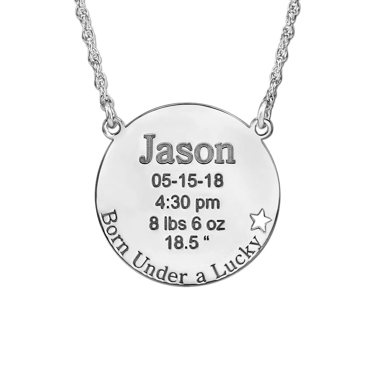 Round Engraved Birthstone Pendant with Star Accent Silver