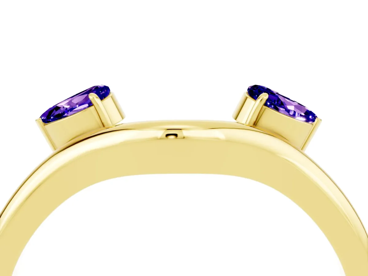 Pear Cut Tanzanite Two-Stone Open Band Ring with Prong Setting Yellow gold