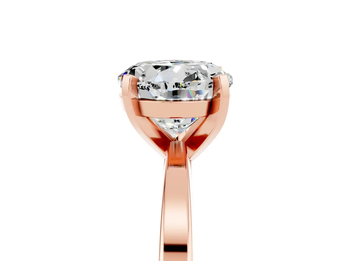 Round Cut Moissanite Solitaire Engagement Ring with Classic Band and Four-Prong Setting Rose gold