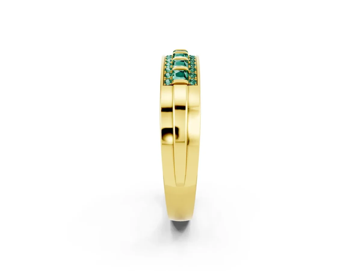 Bar-Set Princess Cut Green Sapphire Pavé Band Yellow gold