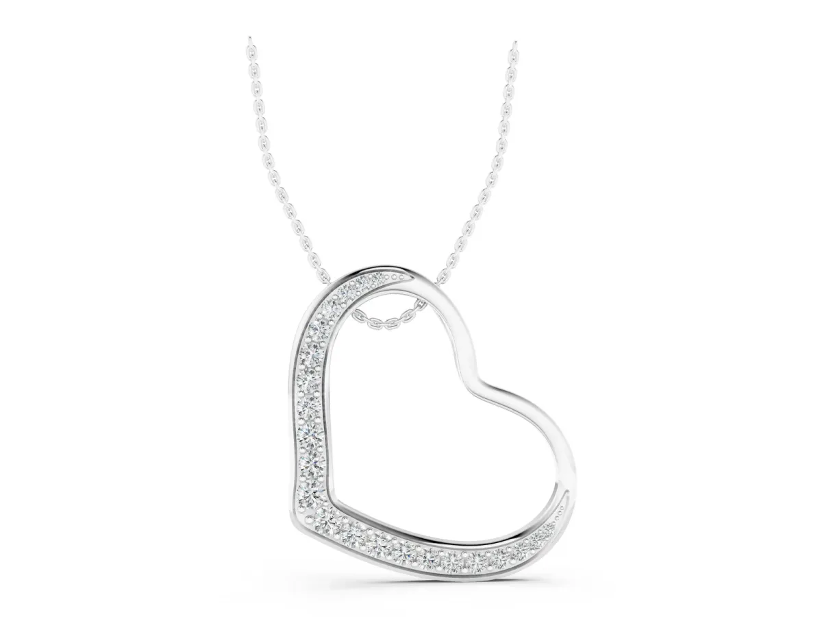 Pavé Round Diamond Open Heart Pendant White gold