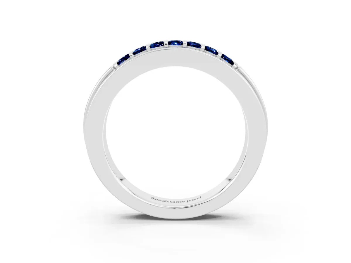 Bar-Set Princess Cut Blue Sapphire Pavé Band White gold