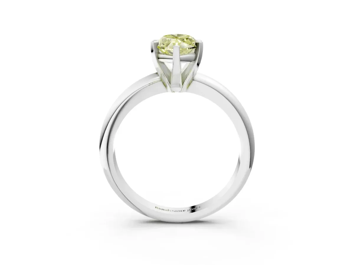 Fancy Yellow Marquise Cut Diamond Solitaire Engagement Ring with Round Band and Four-Prong Setting Silver