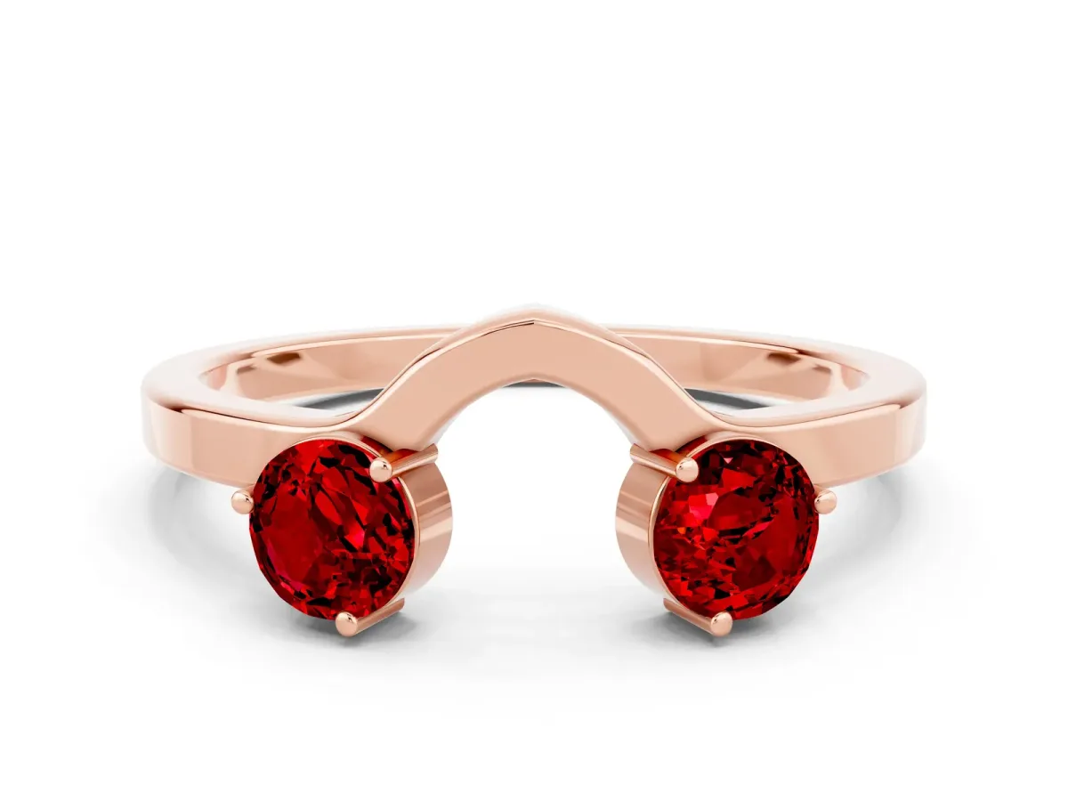 Dual Round Ruby Open Band Ring with Prong Setting Rose gold