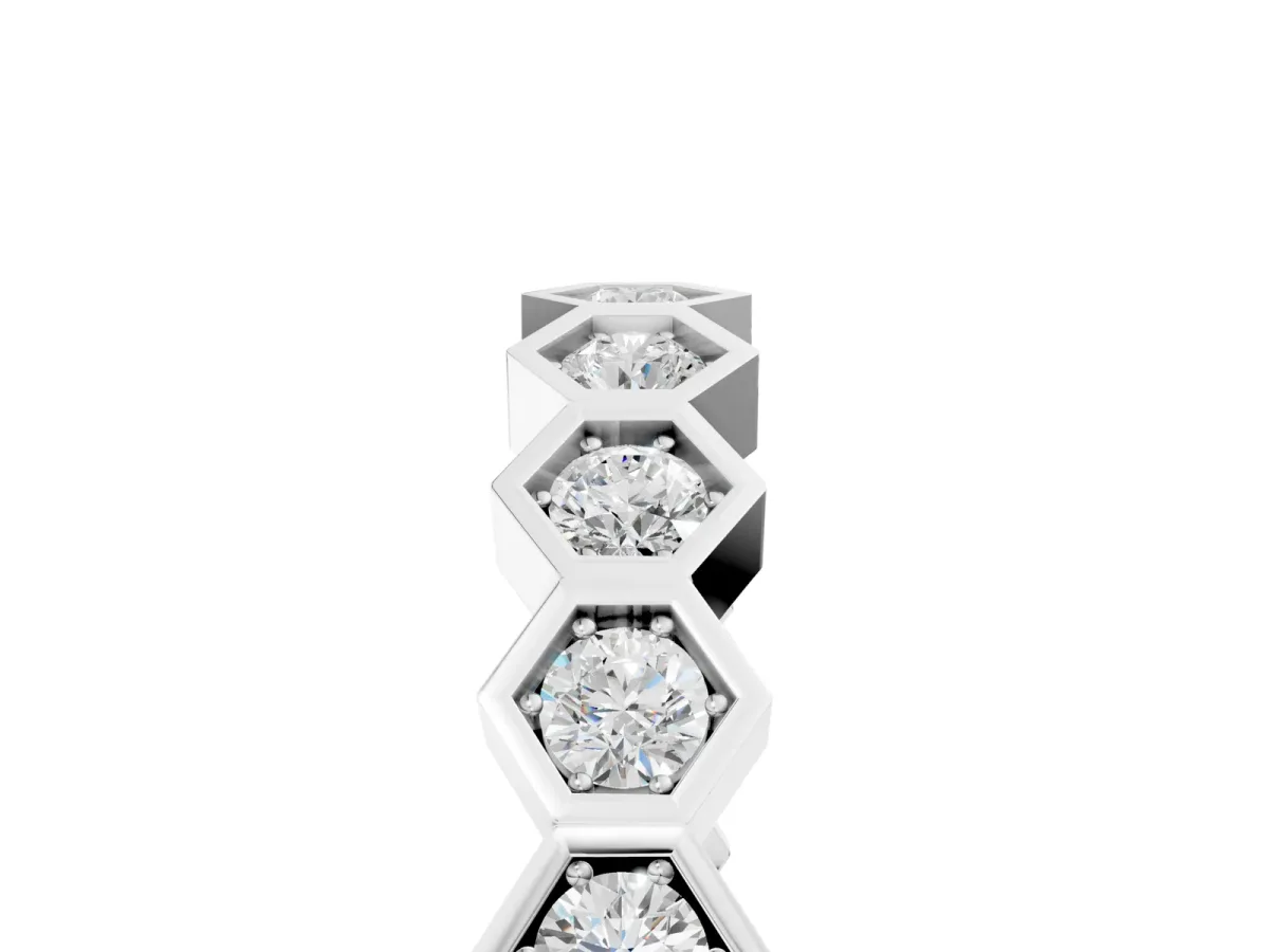 Hexagon Pave Diamond Eternity Band with Bezel Setting Platinum