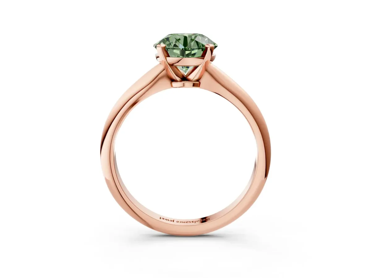Fancy Green Round Cut Diamond Solitaire Engagement Ring with Classic Band and Four-Prong Setting Rose gold