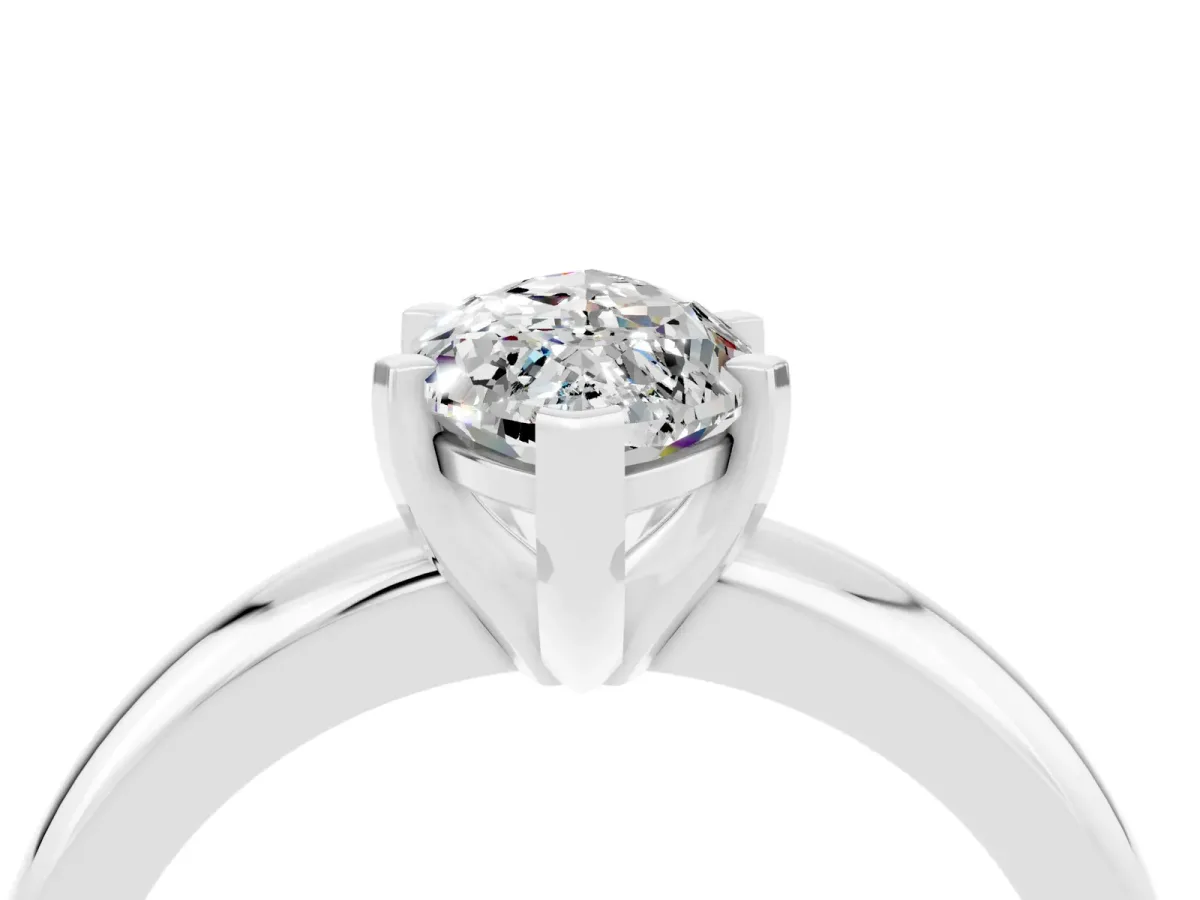 Marquise Cut Moissanite Solitaire Engagement Ring with Round Band and Four-Prong Setting Silver