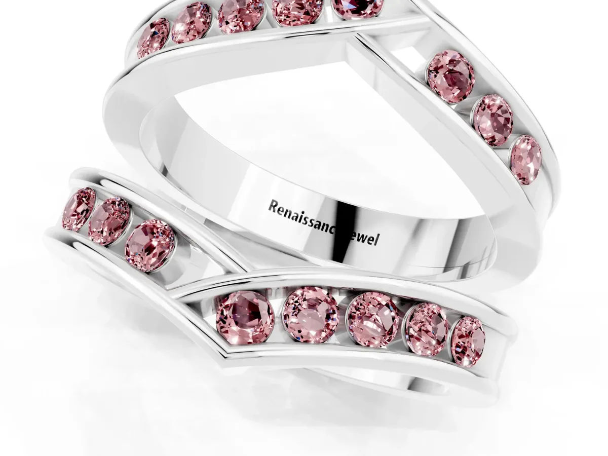 Round Morganite Channel-Set Chevron Band Silver