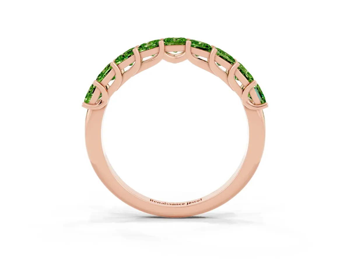 Princess Cut Peridot Channel-Set Eternity Band with Prong Setting Rose gold