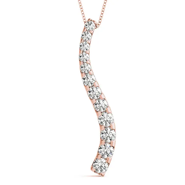 Curved Diamond Pendant with Round Stones in Prong Setting Rose gold