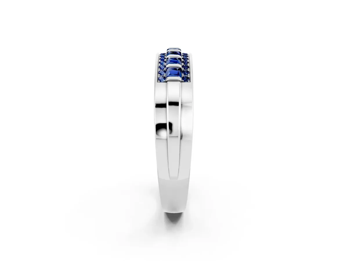 Bar-Set Princess Cut Blue Sapphire Pavé Band White gold
