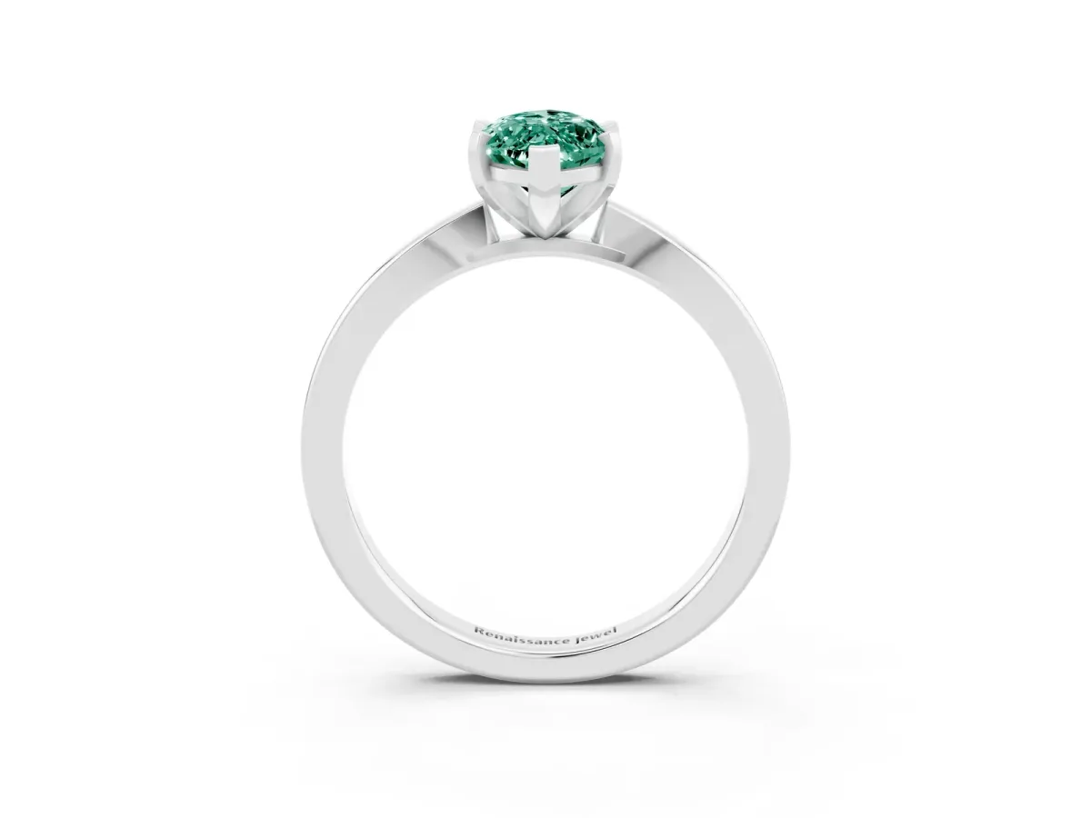 Marquise Cut Green Sapphire Solitaire Engagement Ring with Classic Band and Four-Prong Setting Silver