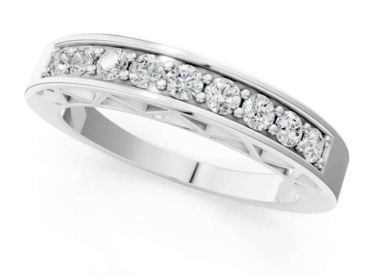 Channel-Set Round Diamond Eternity Band with Shared Prong Setting White gold