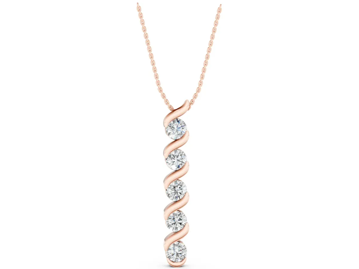 Round Diamond Spiral Prong Pendant Rose gold