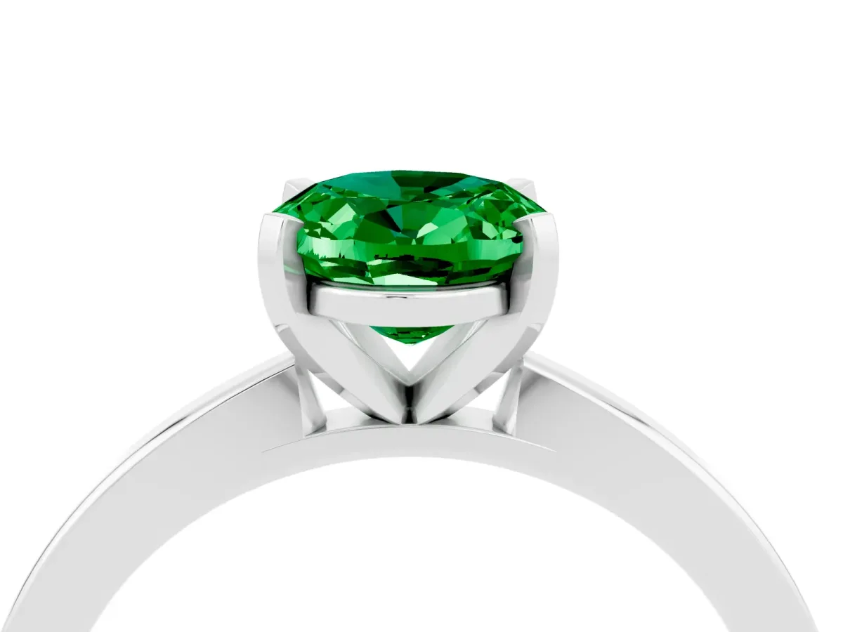 Oval Cut Emerald Solitaire Engagement Ring with Classic Band and Four-Prong Setting Platinum