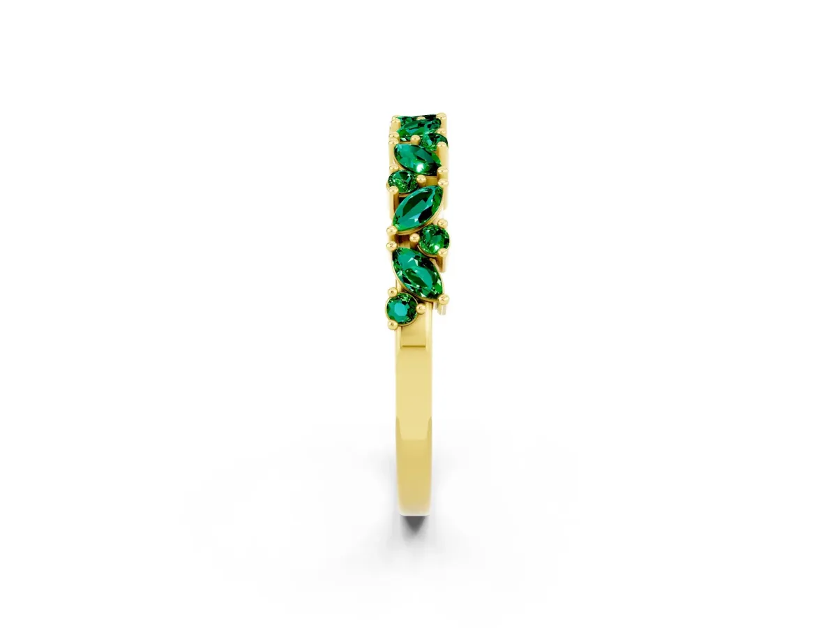 Marquise and Round Emerald Vine Eternity Band with Prong Setting Yellow gold