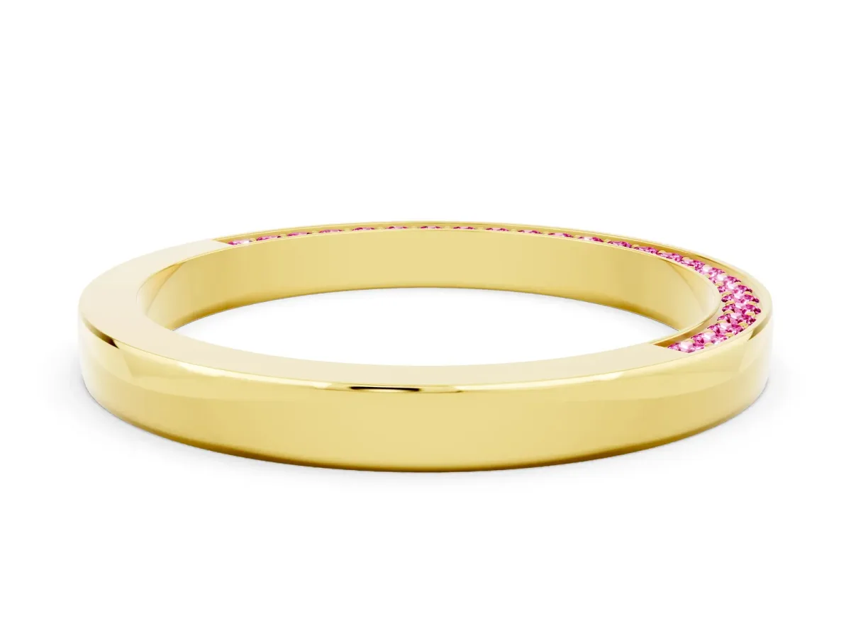 Pavé Round Pink Sapphire Channel Set Band Yellow gold