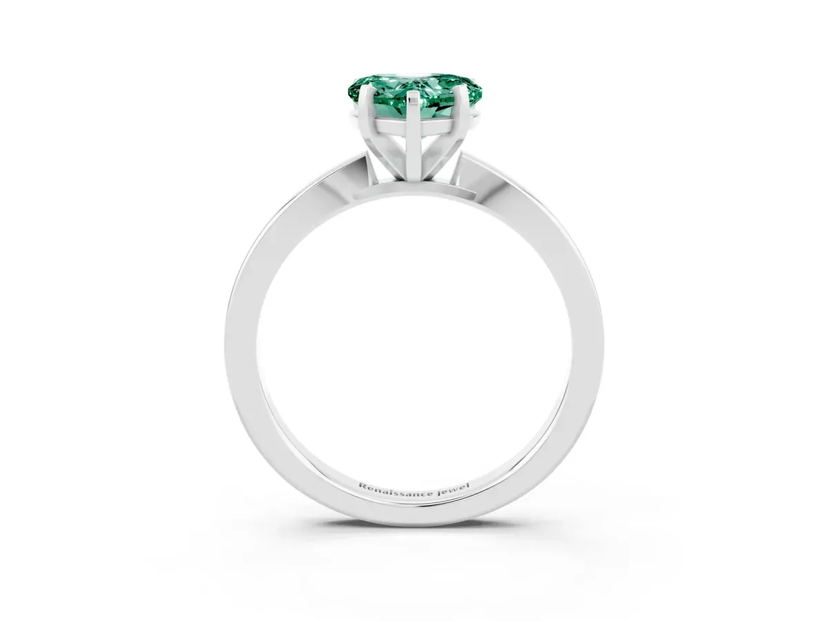 Heart Cut Green Sapphire Solitaire Engagement Ring with Classic Band and Four-Prong Setting Silver