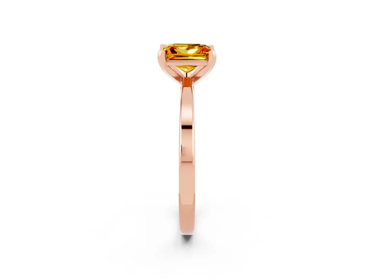 Princess Cut Citrine Solitaire Engagement Ring with Classic Band and Four-Prong Setting Rose gold