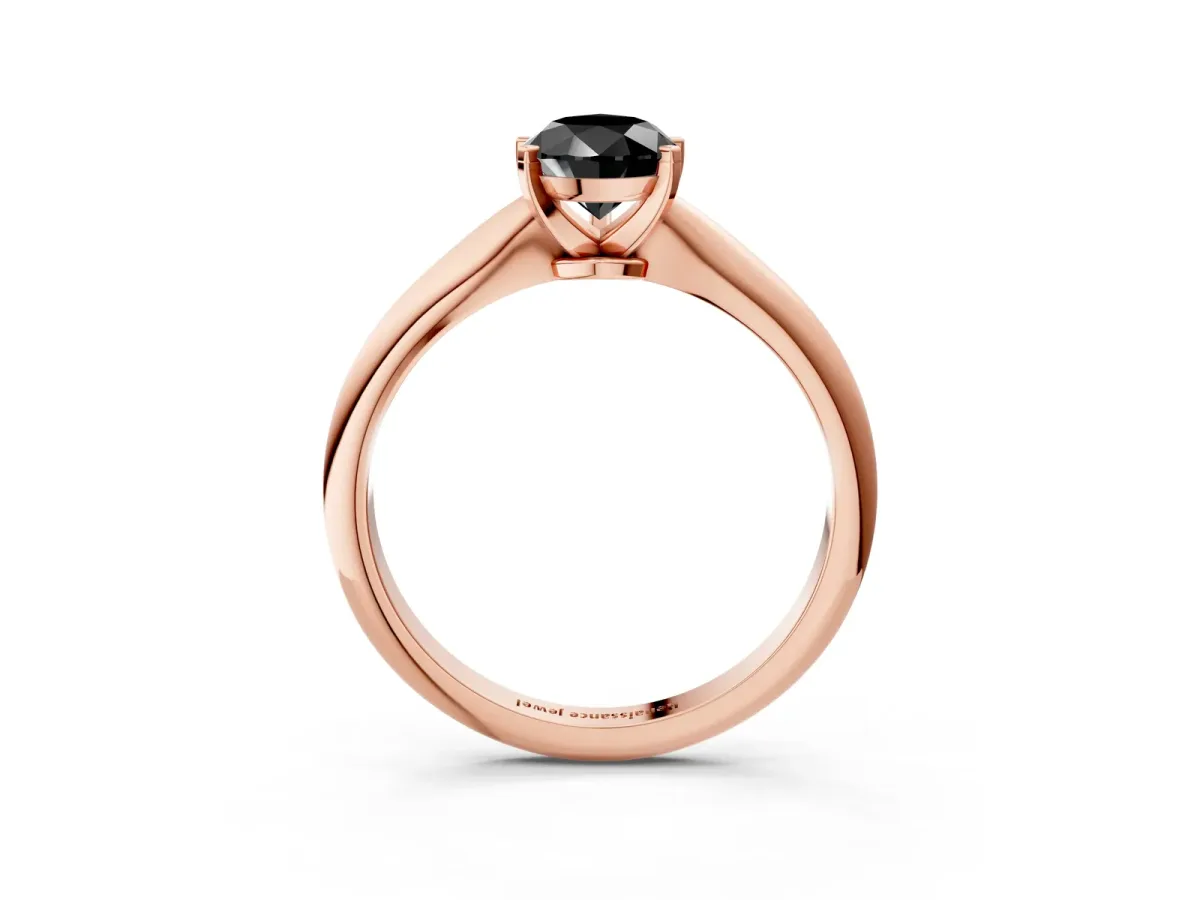 Fancy Black Pear Cut Diamond Solitaire Engagement Ring with Classic Band and Four-Prong Setting Rose gold