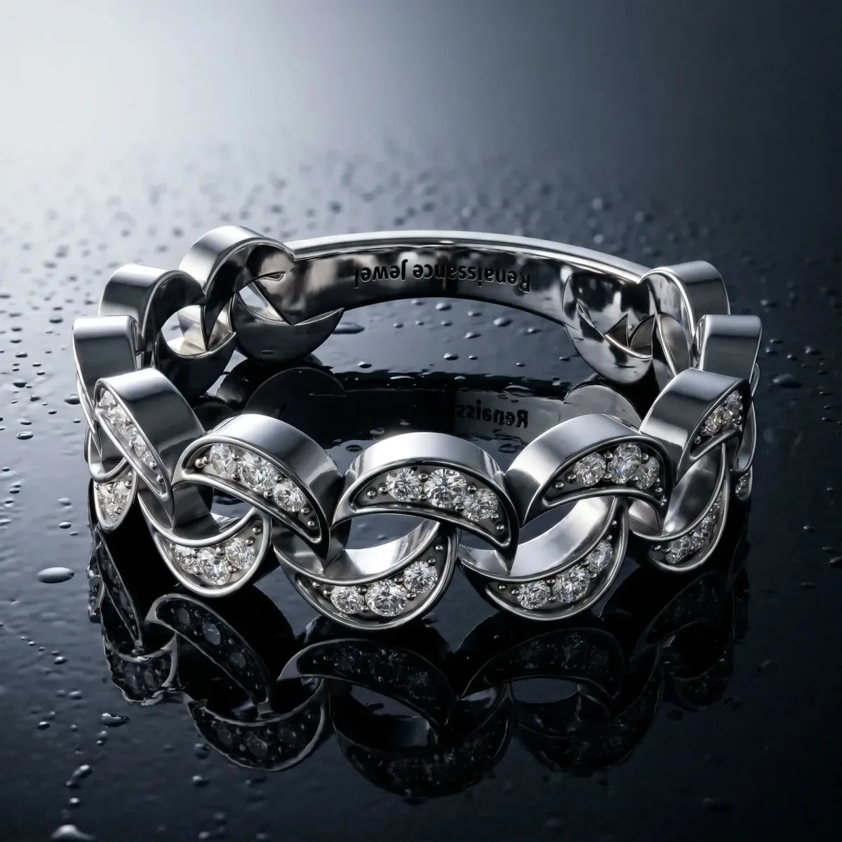 Pavé Round Diamond Interlocking Eternity Band with Bezel Prong Setting Platinum