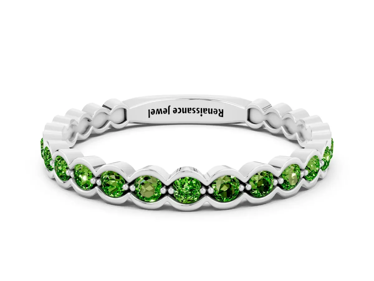 Round Peridot Bezel Set Eternity Band Platinum