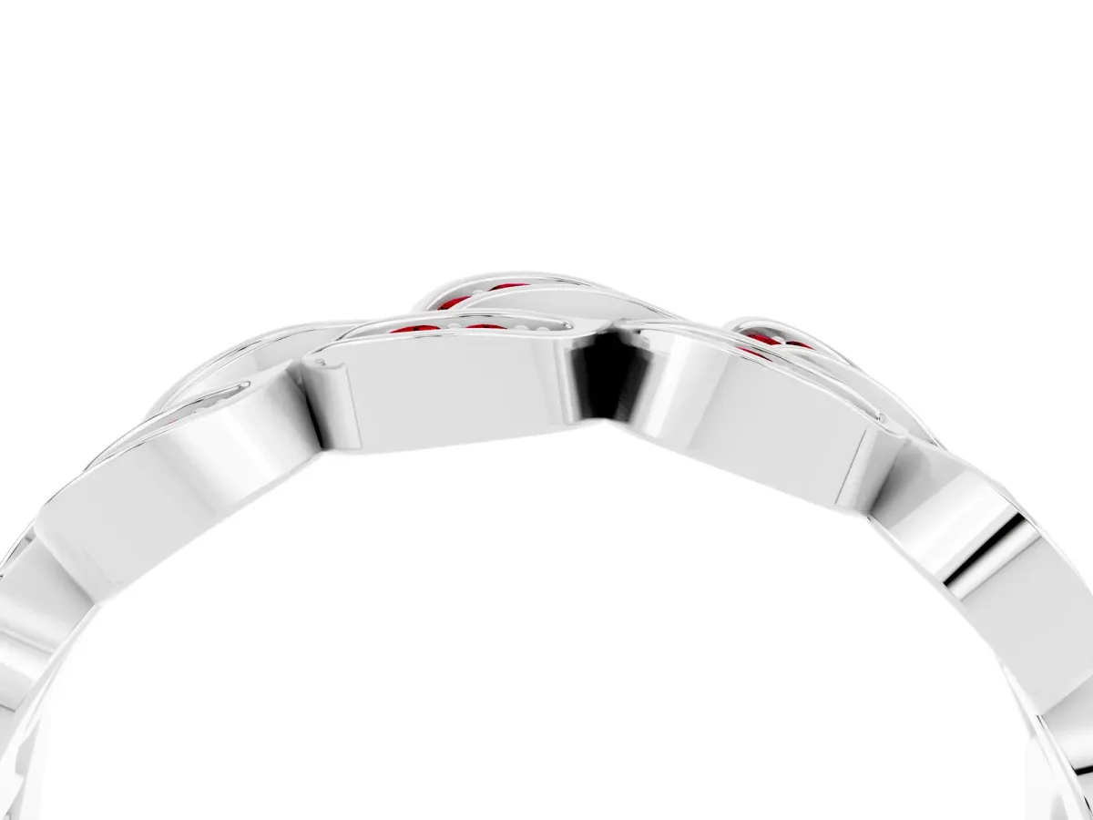 Pavé Round Ruby Interlocking Eternity Band with Bezel Prong Setting Silver