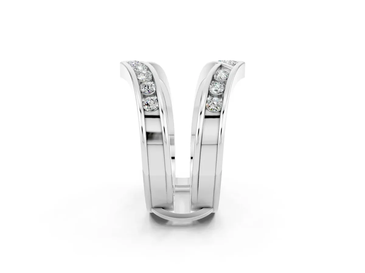 Round Moissanite Channel-Set Chevron Band Silver