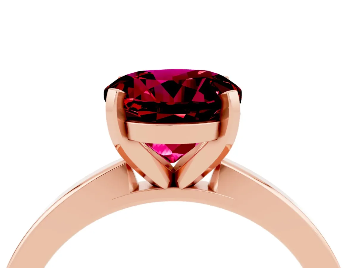 Round Cut Garnet Solitaire Engagement Ring with Classic Band and Four-Prong Setting Rose gold