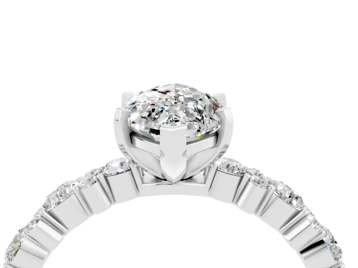 Marquise Cut Moissanite Side Stone Solitaire Ring with Round and Four-Prong Setting White gold