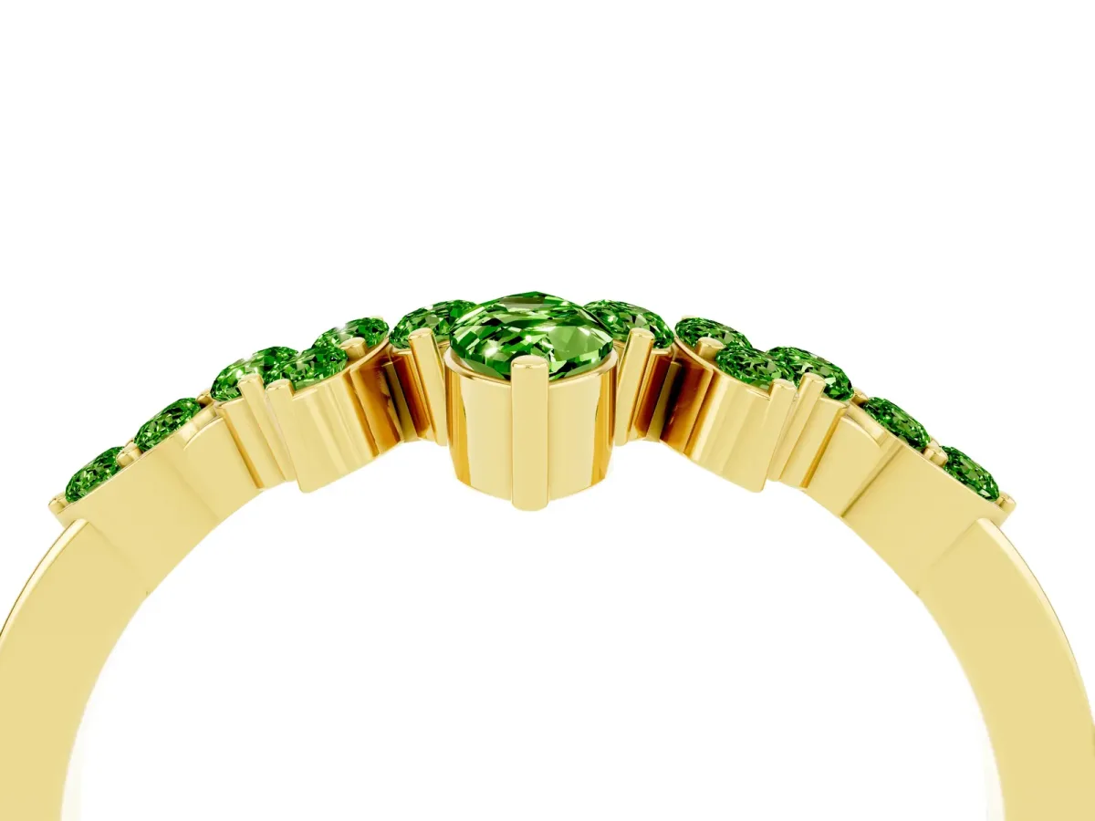Marquise and Round Peridot Chevron Band with Prong Setting Yellow gold