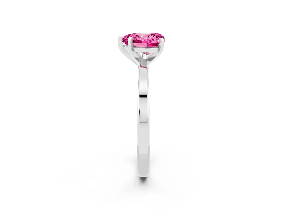 Heart Cut Pink Sapphire Solitaire Engagement Ring with Classic Band and Four-Prong Setting Silver