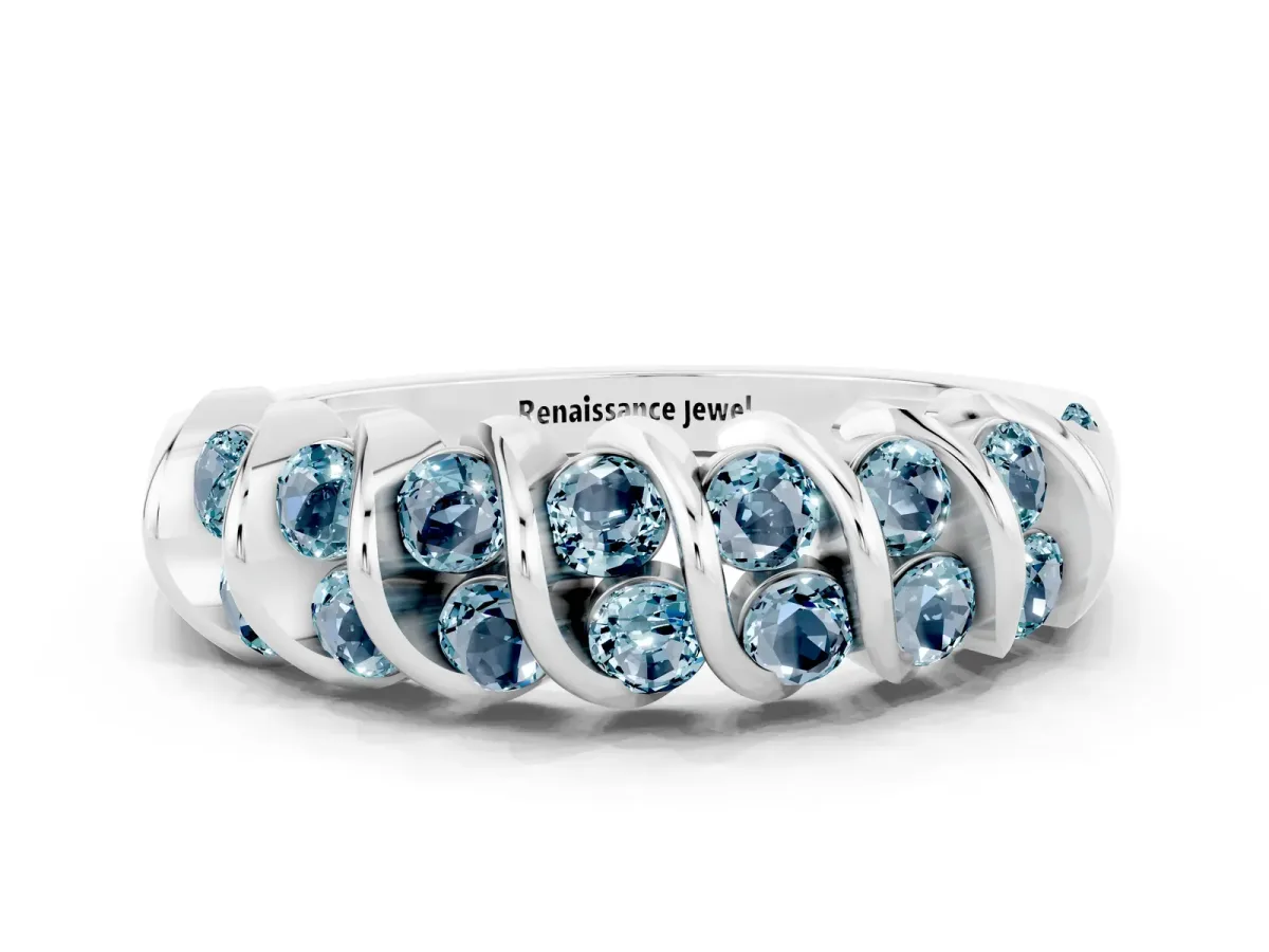 Channel Set Round Aquamarine Multi-Row Band Silver