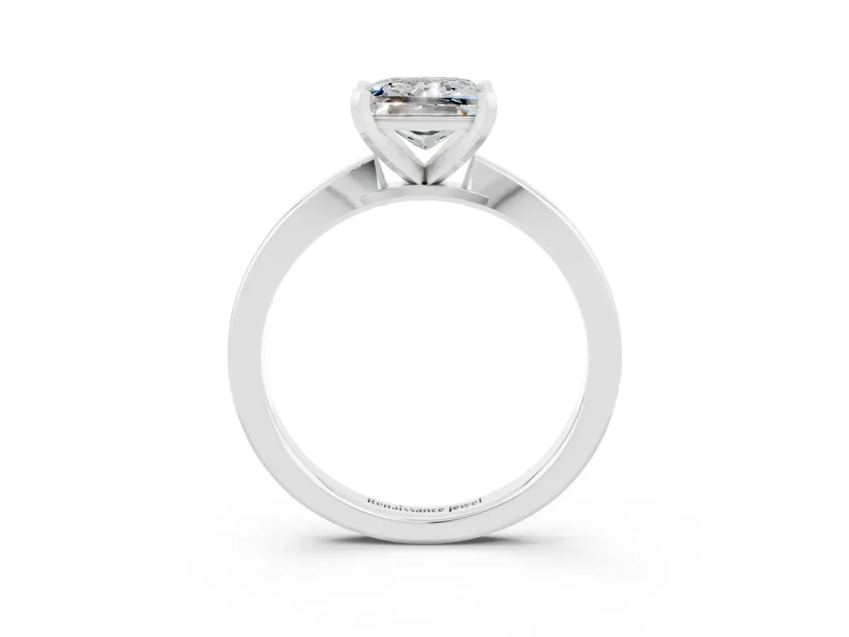 Princess Cut Moissanite Solitaire Engagement Ring with Classic Band and Four-Prong Setting Silver